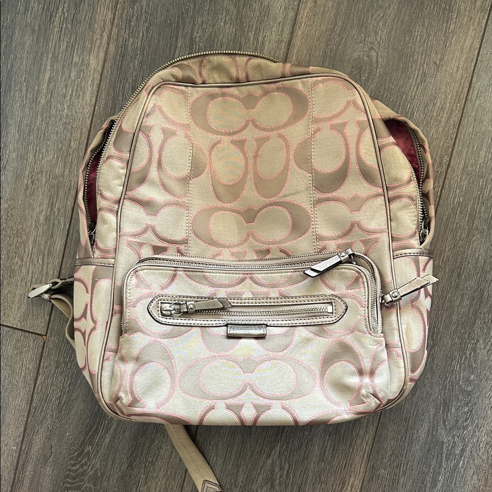 Coach Beige and Pink Signature Backpack